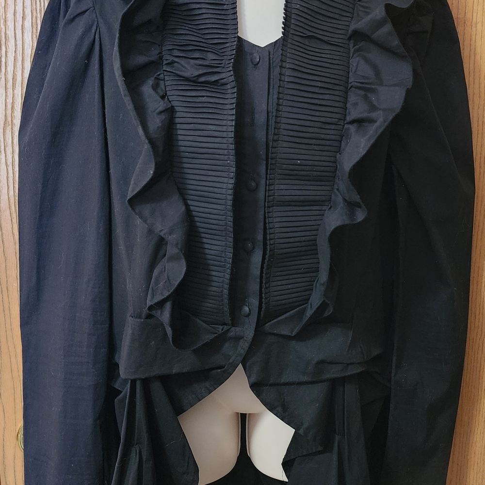 Ashro Black Women's Blouse with Fabric-Covered Buttons